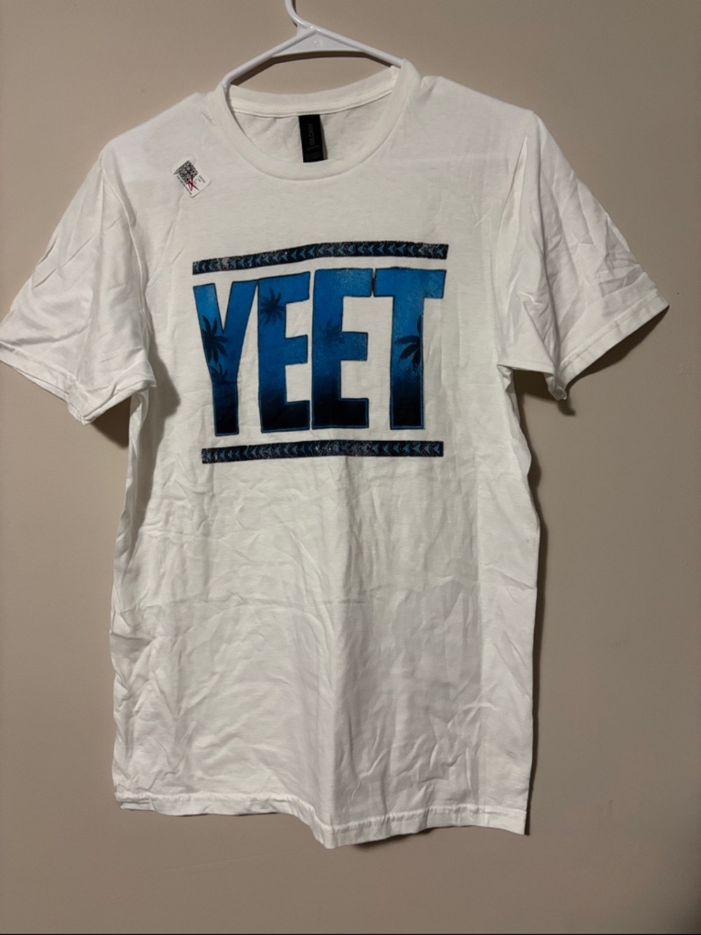 YEET Graphic Tee - White with Blue Print men’s unisex small